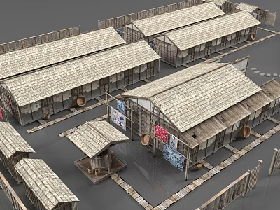 Traditional Ancient Architecture With Tiled Roofs Wooden Structures And Courtyard Layout 3d model