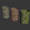 Three Cylindrical Decorative Pieces With Stone-like Patterns And Green Accents