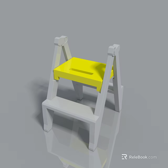 Modern White Frame Two Step Stool With Bright Yellow Seat Surface 3d model