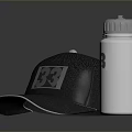 Black Sports Cap With Number 33 And Silver Water Bottle For Daily Use