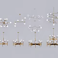 Various Modern Chandeliers with Golden Frames and Spherical Bulbs for Interior Decor 3d model