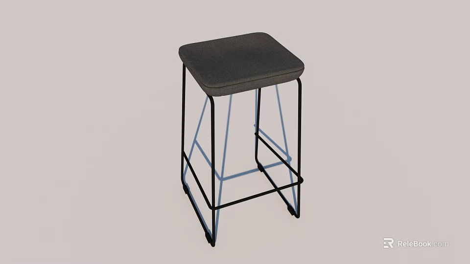 Modern Sleek Bar Stool With Black Padded Seat And Blue Metal Frame Design 3d model 