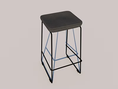 Modern Sleek Bar Stool With Black Padded Seat And Blue Metal Frame Design 3d model