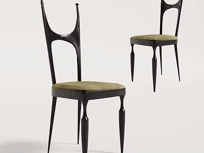 Modern Accent Chairs With Black Metal Frame And Beige Upholstered Cushion 3d model