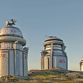 AR Marked Metal Weapon Towers With Defense Systems On Grassy Hillside