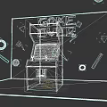 Retro Arcade Machine With Neon Lights And Grid Background In Game Room