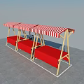 Red Retail Display Stands Featuring Wooden Frame And Red And White Striped Canopy