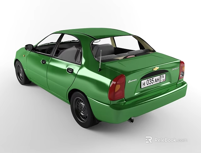 Green Four Door Sedan Rear View With Taillights Trunk And License Plate 3d model 