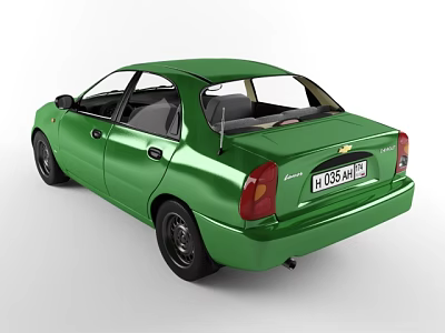 Green Four Door Sedan Rear View With Taillights Trunk And License Plate 3d model