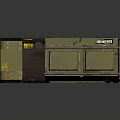 Military Style Green Portable Generator With Control Panel Blue Buttons Orange Indicators And Orange Cable
