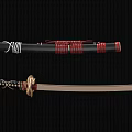 Traditional Sword With Black Scabbard Red White Cord Wrap Gold Handle And Silver Blade
