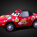 Red Cartoon Convertible Car With Big Eyes Floral Decals And Number 45