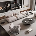 Minimalist Light Colored Sofa and Coffee Table Set in Modern Living Room with Rug