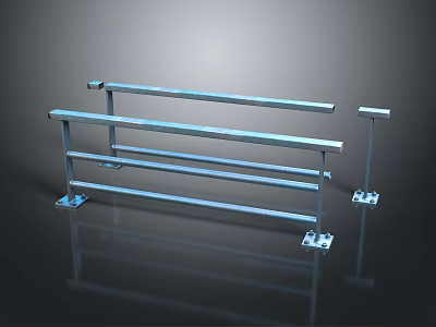 Stainless Steel Railing Components With Horizontal Bars And Base Plates 3d model