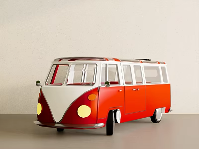 Vintage Red And White Van With Classic Exterior Design And Large Windows 3d model
