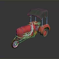 Red Vintage Tricycle With Green Canopy And Classic Design Elements