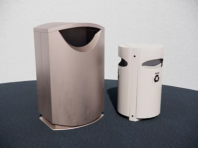 Brown And White Waste Bins With Recycling Symbol For Indoor Use 3d model
