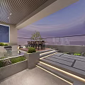 Home Balcony Outdoor Relaxation Space With Wooden Deck Green Plants And Rattan Chairs