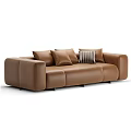 Modern Brown And Beige Sectional Sofa With Multiple Cushions And Striped Accent