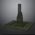 Ancient Stone Tower Structure With Moss Covered Base And Glowing Blue Lines 3d model