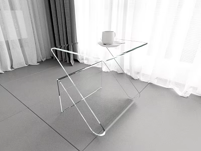 Modern Geometric Glass Coffee Table with White Cup and Saucer on Top Surface 3d model