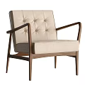 Elegant Modern Single Sofa With Tufted Beige Upholstery And Wooden Armrests Design