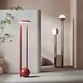 Modern Minimalist Floor Lamps With Red And Silver Slim Stands Round Lampshades For Interior Decor