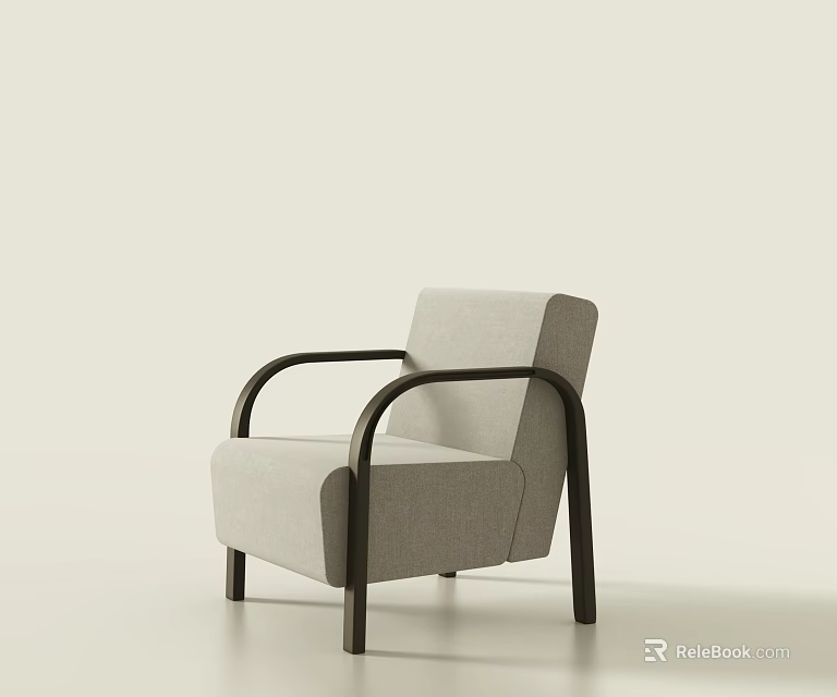 Light Gray Single Sofa With Dark Wooden Arms And Modern Minimalist Design 3d model 