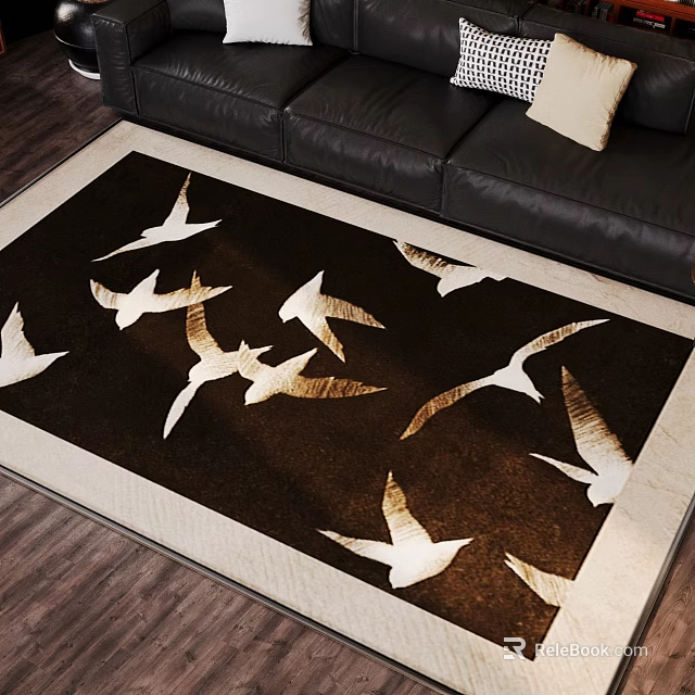 Square Dark Brown Carpet With White Flying Bird Patterns For Living Room Decor 3d model 