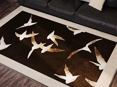 Square Dark Brown Carpet With White Flying Bird Patterns For Living Room Decor 3d model