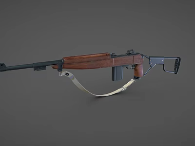Classic Rifle With Wooden Stock Black Barrel Magazine And Shoulder Strap 3d model