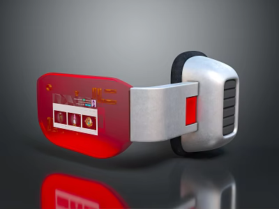 Red And Silver Wearable Device With Digital Display And Control Buttons 3d model