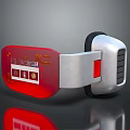 Red And Silver Wearable Device With Digital Display And Control Buttons 3d model