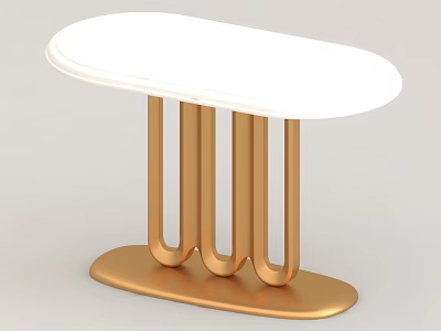 Modern Console Table With White Oval Top And Golden Curved Legs 3d model