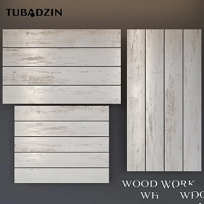 Rustic White Wooden Wall Panels With Natural Grain And Smooth Surface Texture Design 3d model