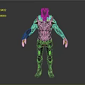 Futuristic Game Movie Character With Mechanical Armor Red Black Details And Complex Tech Structure
