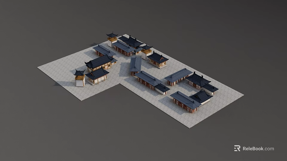 Ancient Chinese Architecture Complex With Traditional Tile Roofs And Courtyard Layout 3d model