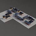 Ancient Chinese Architecture Complex With Traditional Tile Roofs And Courtyard Layout 3d model