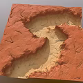 Red Rock Garden Landscape With Gullies Yellow Sand And Natural Textures