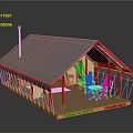 Cozy Glamping Tent Interior With Wooden Structure Chimney And People Sitting At Table