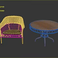 Wicker Armchair And Round Table With Wooden Top For Home Furniture Design