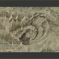 Circular Terrain 3D Model With Textured Surface And Colored Green Brown Red Regions 3d model