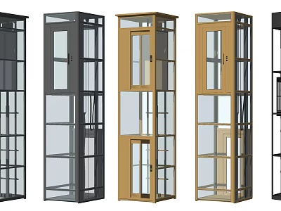 Various Stylish Modern Elevator Designs With Glass Panels And Metal Frames 3d model