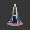 Game Movie Character in Blue Cloak with Golden Decor Star Patterns Green Accents and Pink Base