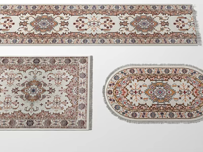Traditional Pattern Round Rug With Fringe Edges And Multicolor Design Showcasing Square Rectangular Styles 3d model