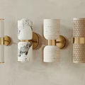 Elegant Modern Wall Lamps with Marble and Honeycomb Patterns Brass Frames on Beige Wall 3d model