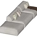 Light Gray Sectional Sofa With Throw Pillows Dark Throw Blanket And Ottoman 3d model