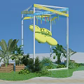 Outdoor Yellow Inflatable Model Display With Frame Structure And Green Plants 3d model