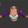 Stylish Purple Quilted Jacket With Yellow Trim And White Crop Top 3D Model