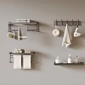 Modern Bathroom Wall Towel Racks With White Hanging Towels And Toiletries
